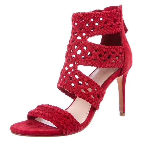 Sandro Red Suede Braided Accents Sandals - Picture 2 of 4